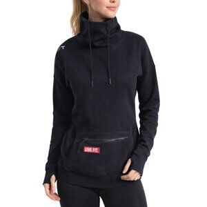 LIVE FIT Black Funnel Neck Pullover Hoodie Small Athletic Zip Pocket